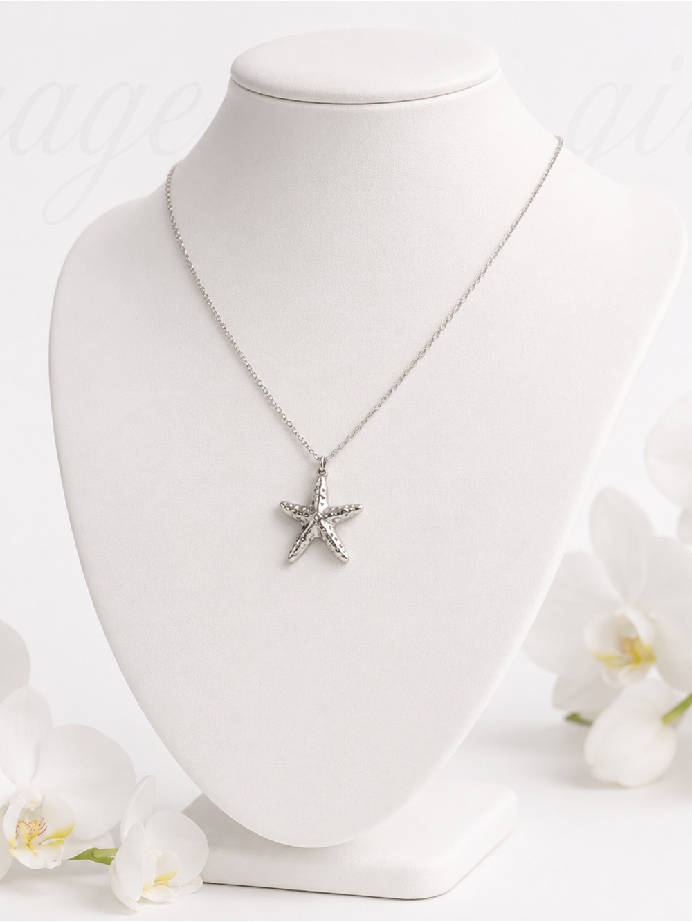 Sterling Silver Starfish Pendant Necklace - Silver